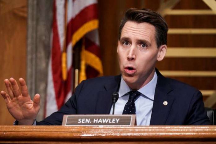 Sen. Josh Hawley, R-Mo., asks questions during a hearing in Washington, Dec. 16, 2020.