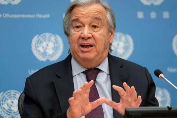 FILE PHOTO - United Nations Secretary-General Antonio Guterres speaks during a news conference at U.N. headquarters in New York City, New York, U.S., November 20, 2020. REUTERS-Eduardo Munoz-File Photo