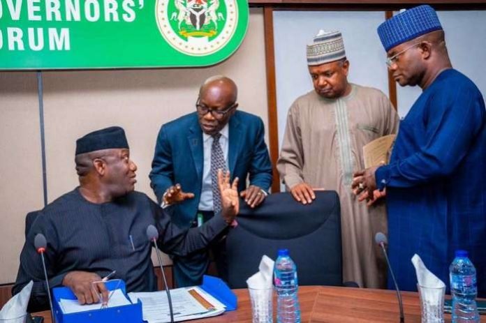 The NGF Chairman, Gov. Kayode Fayemi of Ekiti State, gave this indication when he briefed State House correspondents after an emergency meeting of the forum at the State House Banquet Hall. The NGF Chairman, Gov. Kayode Fayemi of Ekiti State, gave this indication when he briefed State House correspondents after an emergency meeting of the forum at the State House Banquet Hall.