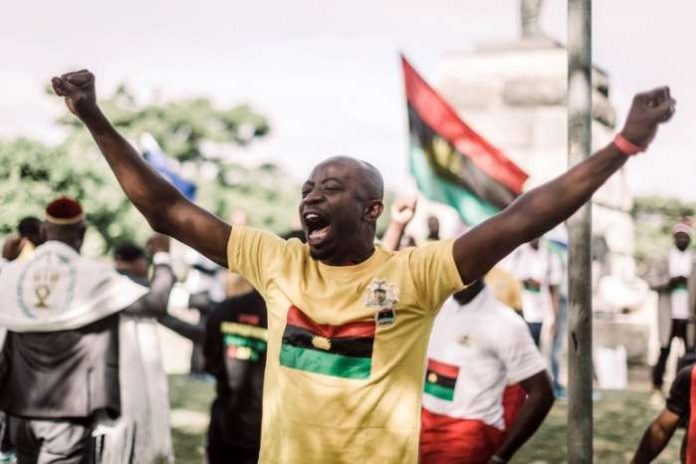 A protestor gestures as he takes part in a demonstration in Durban, South Africa, on May 30, 2019 during a Freedom March for Biafra held worldwide and organised by the Indigenous People of Biafra (IPOB) to mark the anniversary of the unilateral declaration of independence in 1967 that sparked a brutal 30-month civil war in Nigeria. (Photo AFP) A protestor gestures as he takes part in a demonstration in Durban, South Africa, on May 30, 2019 during a Freedom March for Biafra held worldwide and organised by the Indigenous People of Biafra (IPOB) to mark the anniversary of the unilateral declaration of independence in 1967 that sparked a brutal 30-month civil war in Nigeria. (Photo AFP)